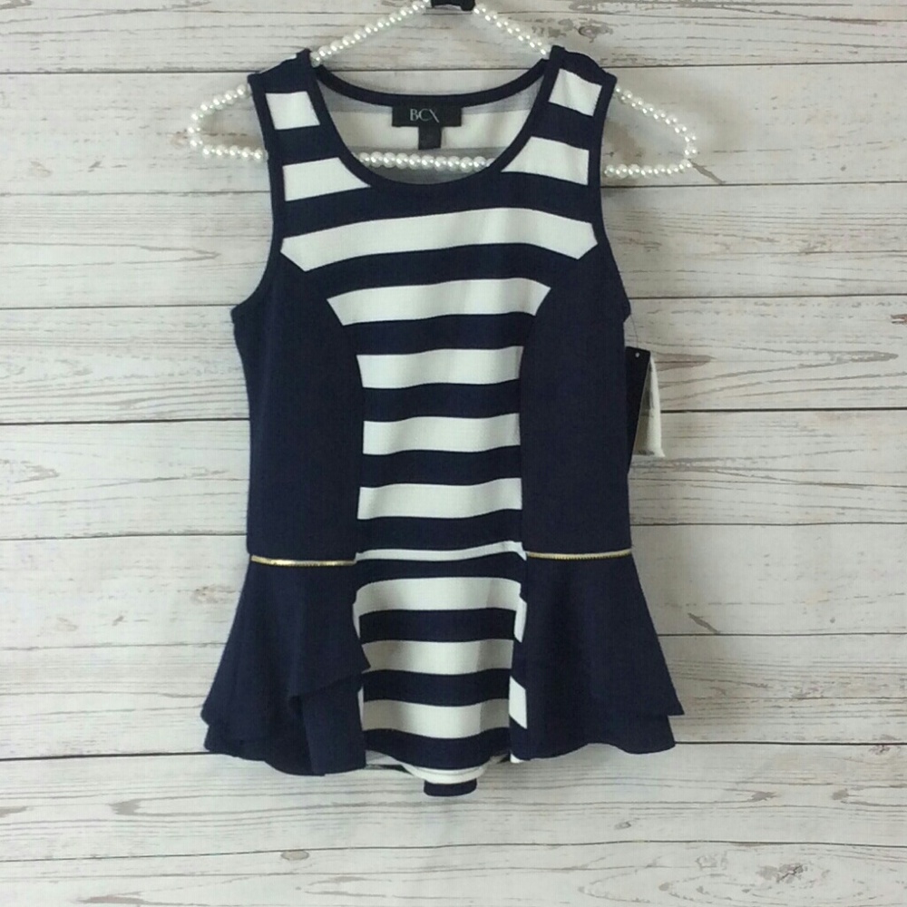 {BCX} Blue and white strip peplum top
